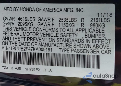 2019 Acura Tlx Tech Pkg z USA, uszkodzony, nr VIN 19UUB2F47KA009181